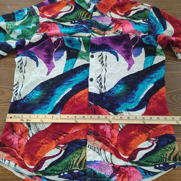JOGAL Shirt size Large short sleeve Colorful Abstract Print Button-Up - Picture 9 of 11